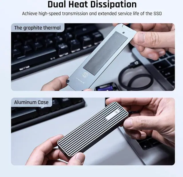 Alt view image 6 of 7 - Visual Smart M.2 NVMe SSD Enclosure,Support 10s PLP Prevents Write Data Loss,USB 3.2 Gen 2 Type-C (10 Gbps),fits NVMe PCIe Size 2230/2242/2260/2280,Support M-Key B+M Key UASP