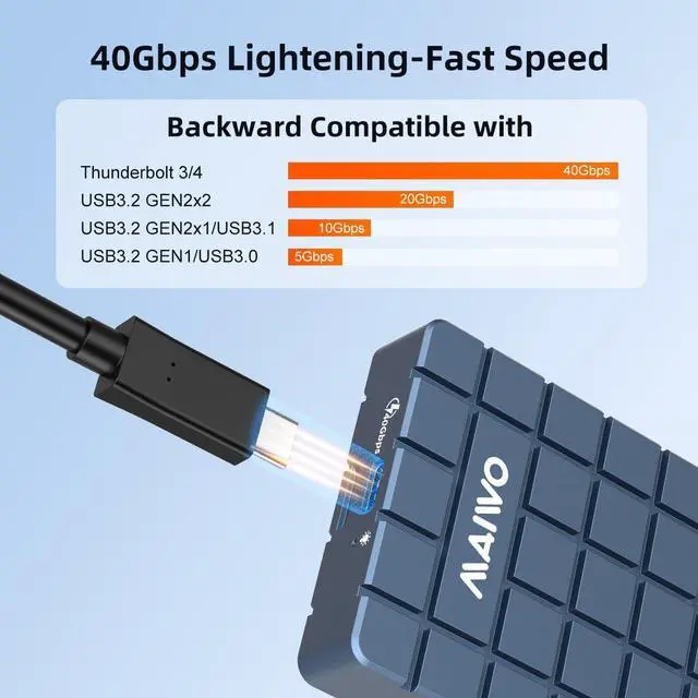 Alt view image 4 of 6 - USB4 40Gbps M.2 NVMe SSD Enclosure for M1 M2 Pro/Max, Compatible with Thunderbolt 4/3 USB4/3.2/3.1/3.0/2.0 8TB Capacity, for Size 2280 M-Key B+M Key, Tool-Free Aluminum Alloy Case