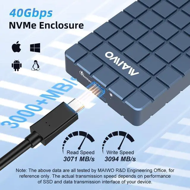 Alt view image 6 of 6 - USB4 40Gbps M.2 NVMe SSD Enclosure for M1 M2 Pro/Max, Compatible with Thunderbolt 4/3 USB4/3.2/3.1/3.0/2.0 8TB Capacity, for Size 2280 M-Key B+M Key, Tool-Free Aluminum Alloy Case