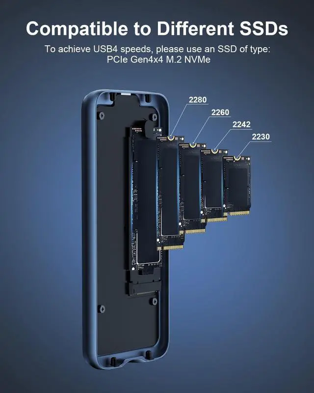 Alt view image 6 of 7 - USB4 M.2 SSD Enclosure: 40Gbps Type C USB 4.0 NVMe PCIe SSD Adapter Reader Compatible to MacBook Thunderbolt 4 | 3 | USB 3.2 Gen 2x2 | 3.0