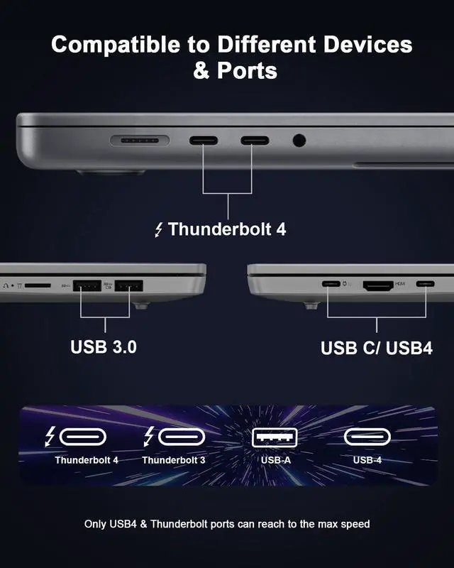 Alt view image 7 of 7 - USB4 M.2 SSD Enclosure: 40Gbps Type C USB 4.0 NVMe PCIe SSD Adapter Reader Compatible to MacBook Thunderbolt 4 | 3 | USB 3.2 Gen 2x2 | 3.0