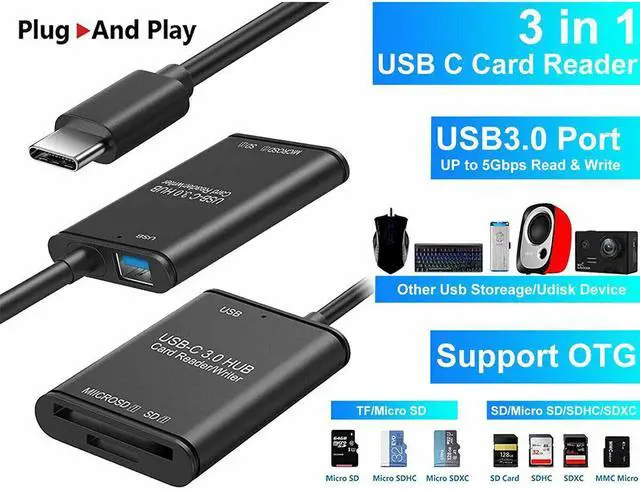 Alt view image 4 of 7 - USB C to SD Card Reader Writer OTG Adapter USB 3.0 Micro SD Memory Card Reader