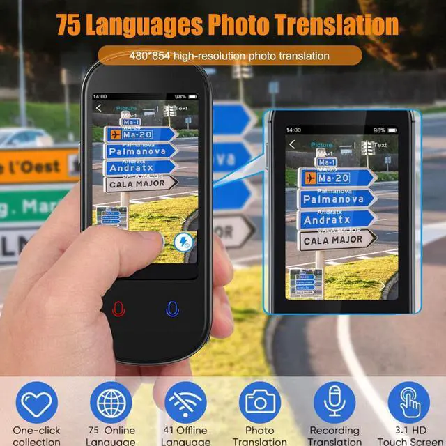 Alt view image 4 of 7 - 3.1" Smart Two-Way Real-time Voice Wifi/offline Translator Device 139 Languages