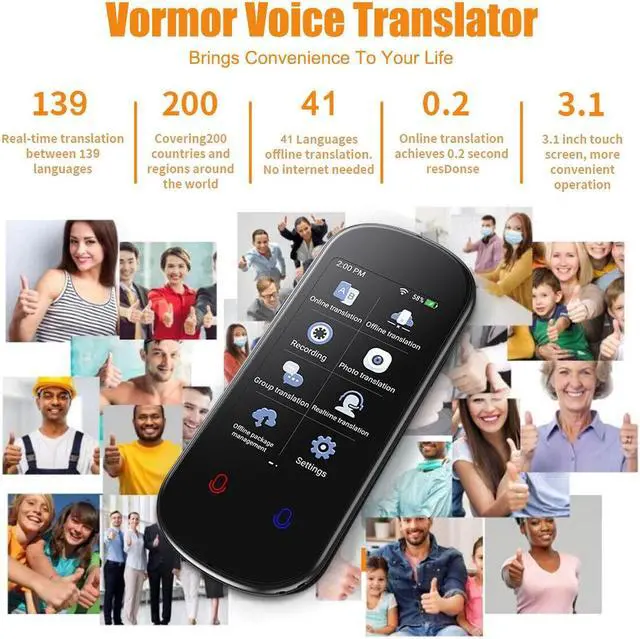 Alt view image 3 of 7 - 3.1" Smart Two-Way Real-time Voice Wifi/offline Translator Device 139 Languages