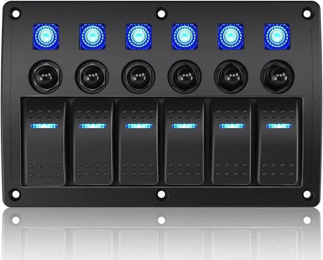 Main image of 6 Gang Marine Boat Rocker Switch Panel Waterproof Overload Protector,12-24V Pre-Wired Rocker Switch LED Indicator,Multi Function Marine Toggle Switche for RV Truck Boat SUV