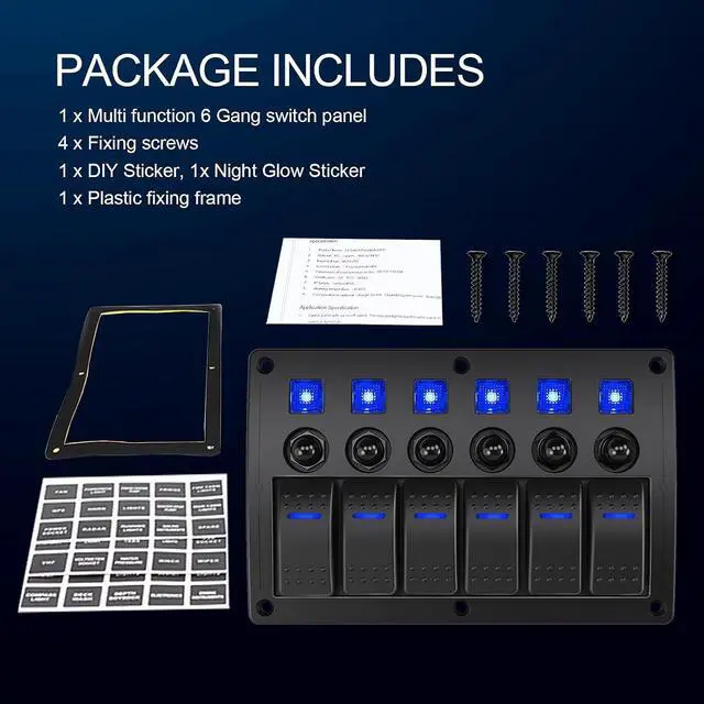 Alt view image 5 of 6 - 6 Gang Marine Boat Rocker Switch Panel Waterproof Overload Protector,12-24V Pre-Wired Rocker Switch LED Indicator,Multi Function Marine Toggle Switche for RV Truck Boat SUV
