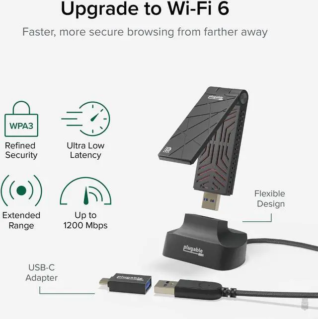 Alt view image 2 of 7 - WiFi 6 USB Wireless Adapter, AX1800 USB 3.0 USB C, 2.4 + 5GHz Dual Band