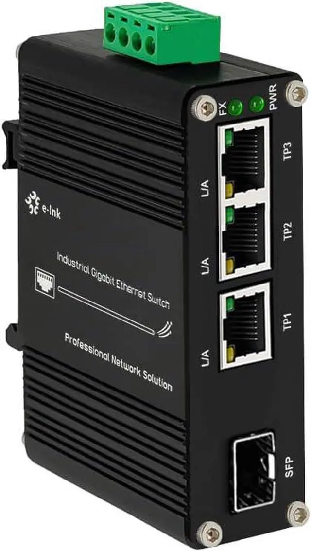 Main image of 3 Port Hardened Industrial Gigabit Din Rail Switch,10/100/1000Mbps Ethernet Switch Din Rail 24V,8Gbps Switching Capacity,IP40 Rated Unmanaged Network Switch(-40~80°C)