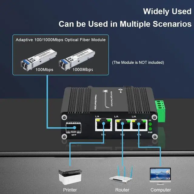 Alt view image 5 of 6 - 3 Port Hardened Industrial Gigabit Din Rail Switch,10/100/1000Mbps Ethernet Switch Din Rail 24V,8Gbps Switching Capacity,IP40 Rated Unmanaged Network Switch(-40~80°C)