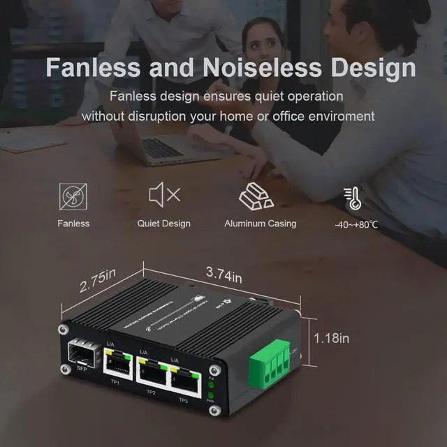 Alt view image 2 of 7 - Mini Industrial 4 Port 10/100/1000Mbps Gigabit Ethernet POE + Switch with SFP Port Din Rail/Wall-Mount 4 Port 10/100/1000BASE-T RJ45 + 1 Port 100/1000FX (SFP) Support 12-48V DC