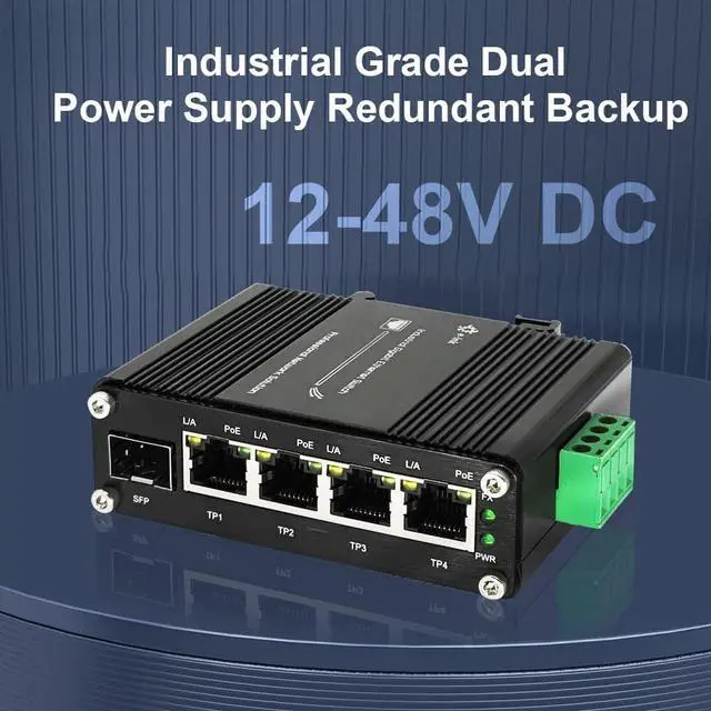 Alt view image 4 of 7 - Mini Industrial 4 Port 10/100/1000Mbps Gigabit Ethernet POE + Switch with SFP Port Din Rail/Wall-Mount 4 Port 10/100/1000BASE-T RJ45 + 1 Port 100/1000FX (SFP) Support 12-48V DC