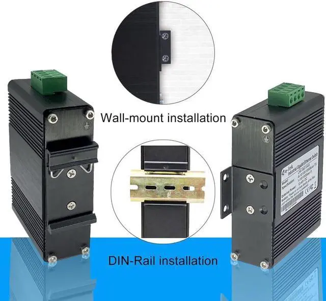 Alt view image 4 of 7 - Mini Industrial 4 Port 10/100/1000Mbps Gigabit Ethernet Switch with SFP Din Rail/Wall-Mount 10/100/1000BASE-T RJ45 + 1 100/1000FX (SFP) Support 12-48V DC 10Gbps Switching Capacity