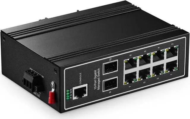 Main image of 10 Port Gigabit L2+ Managed Industrial DIN-Rail Switch, 8 Gigabit Ethernet Ports, 2 Gigabit SFP, Vlan|Route|Ring|ACL|Qos Web/Console Managed