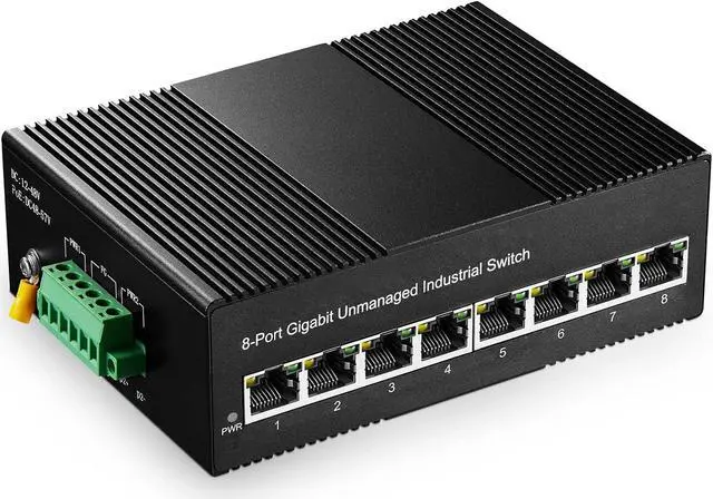 Main image of 8 Port Gigabit Din Rail Industrial Ethernet Switch, 8 Ports 10/100/1000Mbps, Fanless Wall Mount, with One Power Supply