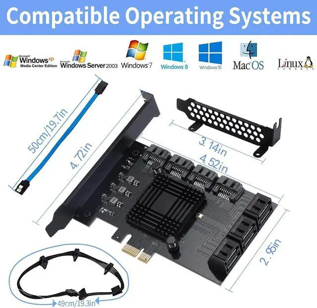 Alt view image 3 of 6 - PCIE SATA Card 10 Port with 10 SATA Cable, 6Gbps SATA 3.0 Controller PCI Express Expansion Card with Low Profile Bracket, Support 10 SATA 3.0 Devices,Compatible with Windows,MAC,Linux System