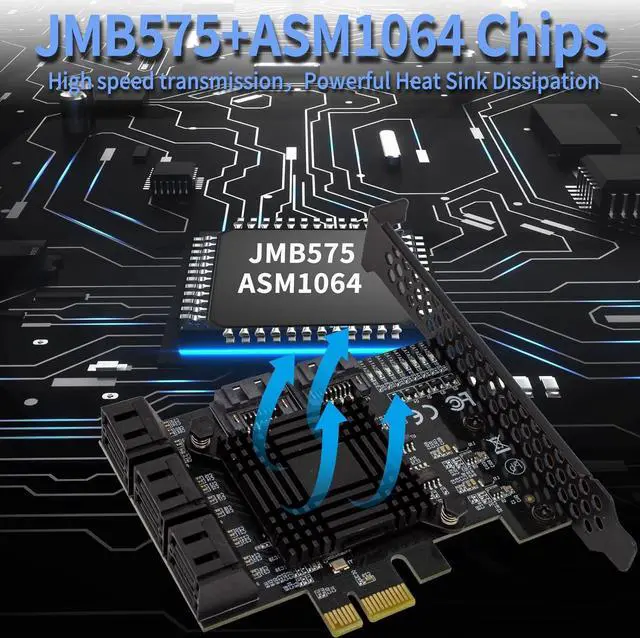 Alt view image 7 of 7 - PCIE SATA Card 8 Port with 8 SATA Cable, 6 Gbps SATA 3.0 Controller PCI Express Expansion Card with Low Profile Bracket, Support 8 SATA 3.0 Devices, Compatible with Windows, MAC, Linux System