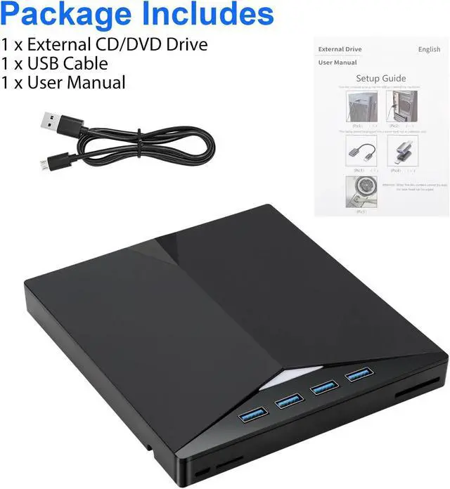 Main image of USB 3.0 External CD DVD Writer Drive Burner Reader Player for Windows 7/8/10/11