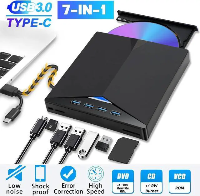 Alt view image 7 of 7 - USB 3.0 External CD DVD Writer Drive Burner Reader Player for Windows 7/8/10/11