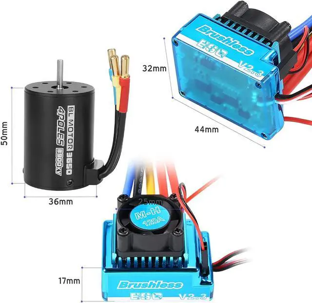 Alt view image 5 of 6 - 3650 3900KV Waterproof Brushless Motor 120A ESC Combo Set for 1/10 RC Car Truck
