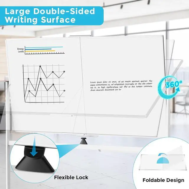 Alt view image 2 of 7 - Rolling Whiteboard on Wheels, 72 x 40 inch Double-Sided Magnetic Dry Erase Board Large Mobile White Board with Stand Reversible Whiteboard with 1 Eraser, 3 Markers and 6 Magnets