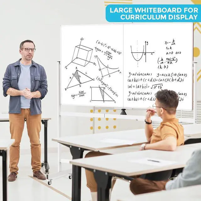 Alt view image 6 of 7 - Rolling Whiteboard on Wheels, 72 x 40 inch Double-Sided Magnetic Dry Erase Board Large Mobile White Board with Stand Reversible Whiteboard with 1 Eraser, 3 Markers and 6 Magnets