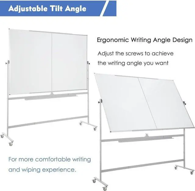 Alt view image 6 of 7 - Large Magnetic Mobile Whiteboard 72"x48", Rolling Double Sided Stand Whiteboard on Wheels, Reversible Adjustable Height/Angle Dry Erase Board 6' x 4' Easel White Board for Office Classroom