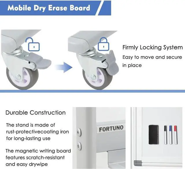 Alt view image 5 of 7 - Large Magnetic Mobile Whiteboard 72"x48", Rolling Double Sided Stand Whiteboard on Wheels, Reversible Adjustable Height/Angle Dry Erase Board 6' x 4' Easel White Board for Office Classroom