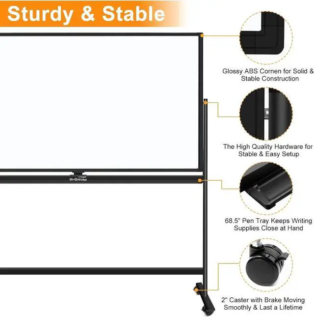 Alt view image 2 of 5 - Dry Erase Board with Stand 72"x40" Magnetic Mobile whiteboard on Wheels Double-Sided Rolling Whiteboard for Office, Home & School