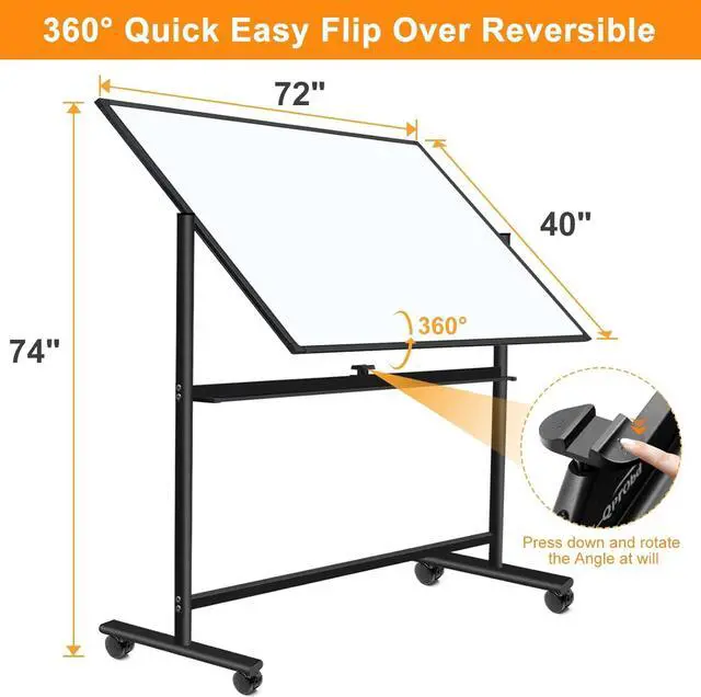 Alt view image 3 of 5 - Dry Erase Board with Stand 72"x40" Magnetic Mobile whiteboard on Wheels Double-Sided Rolling Whiteboard for Office, Home & School