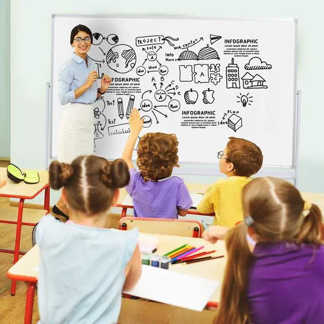 Alt view image 4 of 6 - Mobile Whiteboard 72"x40" Magnetic Dry Erase Board with Stand Double-Sided Rolling Whiteboard for Office, Home & School