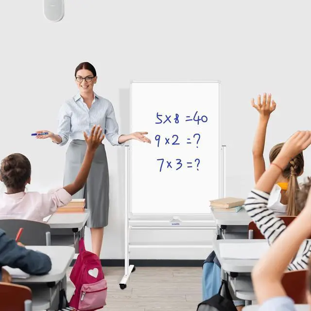 Alt view image 6 of 6 - Magnetic Whiteboard Mobile Dry Erase Board with Stand 40"x28" Double Side Rolling Whiteboards on Wheels for Home, Office & School