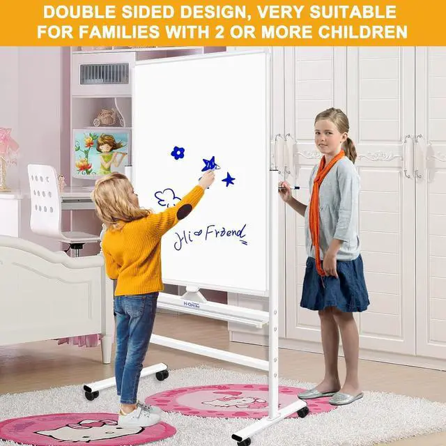 Alt view image 5 of 6 - Magnetic Whiteboard Mobile Dry Erase Board with Stand 40"x28" Double Side Rolling Whiteboards on Wheels for Home, Office & School