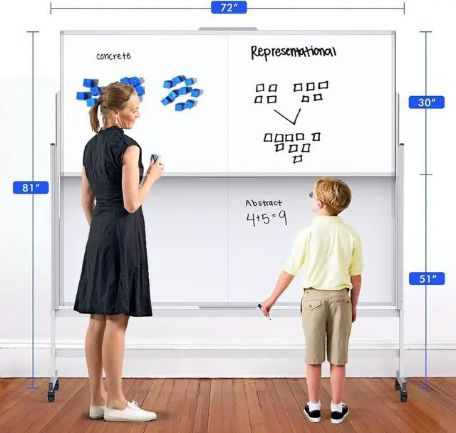 Alt view image 3 of 7 - Dry Erase Whiteboard Height Adjustable, 72x60 inches Large Standing Easel White Board on Wheels, Mobile Magnetic Rolling White Board for Office Home Classroom, School Supplies for Teaching