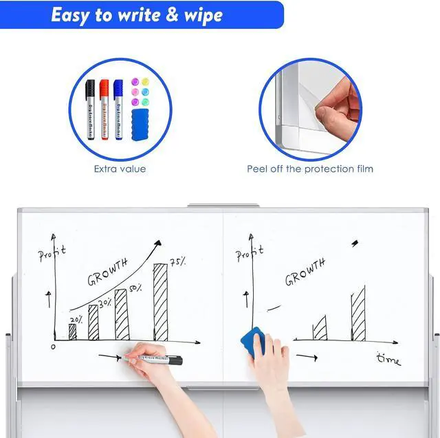 Alt view image 5 of 7 - Dry Erase Whiteboard Height Adjustable, 72x60 inches Large Standing Easel White Board on Wheels, Mobile Magnetic Rolling White Board for Office Home Classroom, School Supplies for Teaching