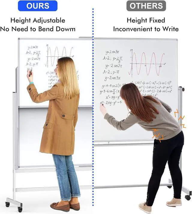 Alt view image 6 of 7 - Dry Erase Whiteboard Height Adjustable, 72x60 inches Large Standing Easel White Board on Wheels, Mobile Magnetic Rolling White Board for Office Home Classroom, School Supplies for Teaching