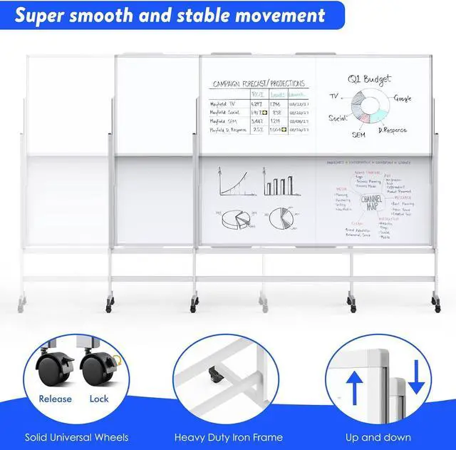 Alt view image 7 of 7 - Dry Erase Whiteboard Height Adjustable, 72x60 inches Large Standing Easel White Board on Wheels, Mobile Magnetic Rolling White Board for Office Home Classroom, School Supplies for Teaching