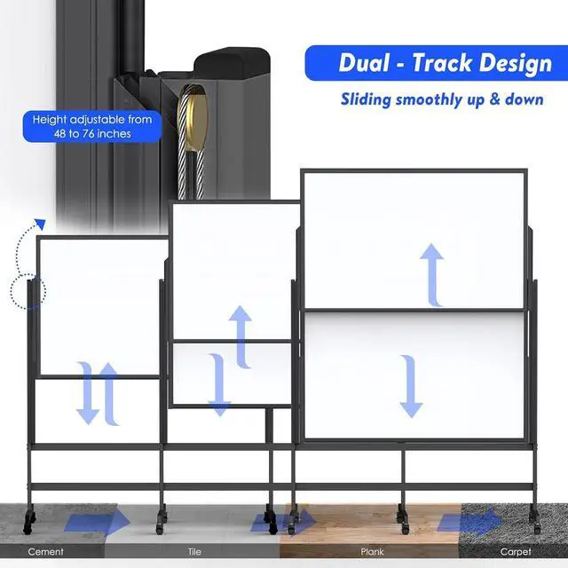 Alt view image 2 of 6 - Dry Erase Whiteboard Height Adjustable, 48x60 inches Large Standing Easel White Board on Wheels, 4x5' Mobile Double-Side Magnetic Rolling White Board for Office Home Classroom School, Black