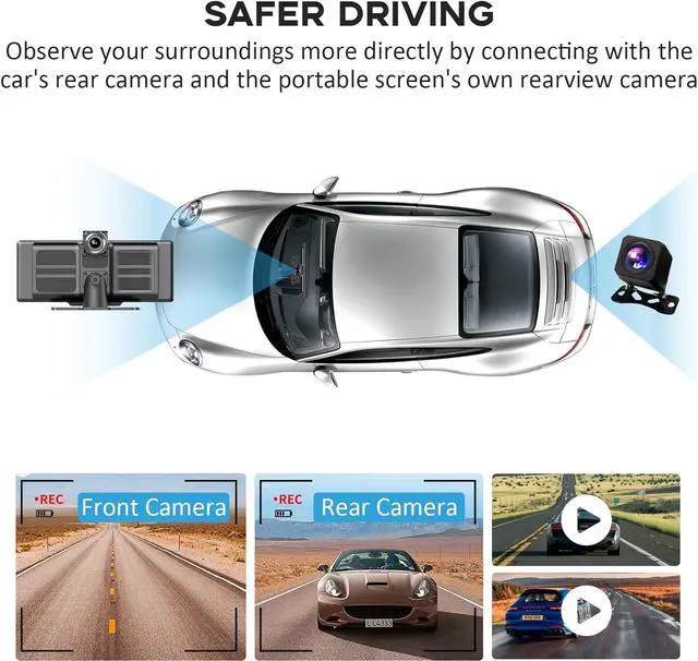 Alt view image 3 of 6 - Wireless Portable Carplay Screen for Car, 10.26" HD IPS Apple Carplay and Android Auto Screen, Car Touch Screen with 2.5K Dash Cam, Car Audio Receivers with Backup Camera, GPS Navigation Head Unit