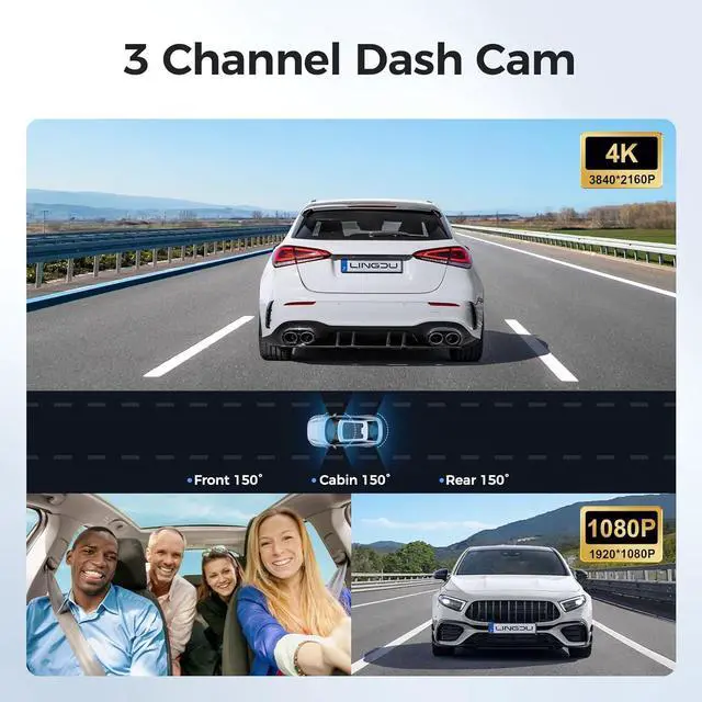 Alt view image 3 of 6 - LD02 5K 3 Channel Dash Cam 5G WiFi with Free 64GB Card, 4K+1080P+1080P Front Inside and Rear Triple Car Camera, IR Night Vision Voice Control, Build-in GPS 24H Parking Mode, Easy to Install