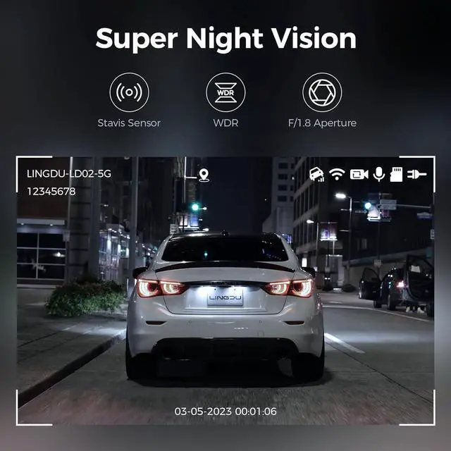 Alt view image 6 of 6 - LD02 5K 3 Channel Dash Cam 5G WiFi with Free 64GB Card, 4K+1080P+1080P Front Inside and Rear Triple Car Camera, IR Night Vision Voice Control, Build-in GPS 24H Parking Mode, Easy to Install