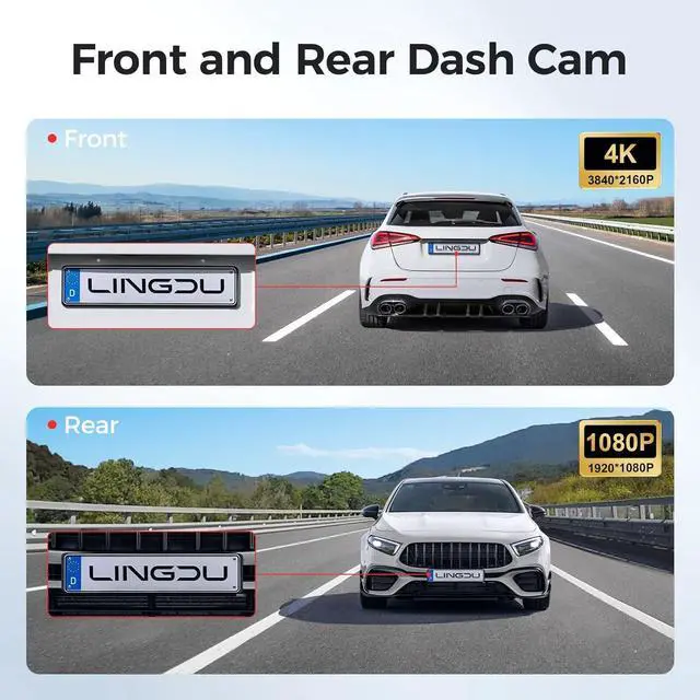Alt view image 4 of 6 - LD02 5K 3 Channel Dash Cam 5G WiFi with Free 64GB Card, 4K+1080P+1080P Front Inside and Rear Triple Car Camera, IR Night Vision Voice Control, Build-in GPS 24H Parking Mode, Easy to Install
