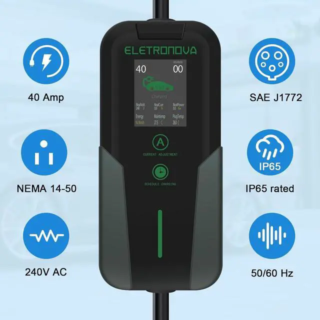 Alt view image 5 of 7 - Eletronova Level 2 EV Charger 240V /40 Amp UL & Energy Star Certified Metal Case Indoor/Outdoor Charging Station,NEMA 14-50 Plug 25-Foot Cable for Electric Cars