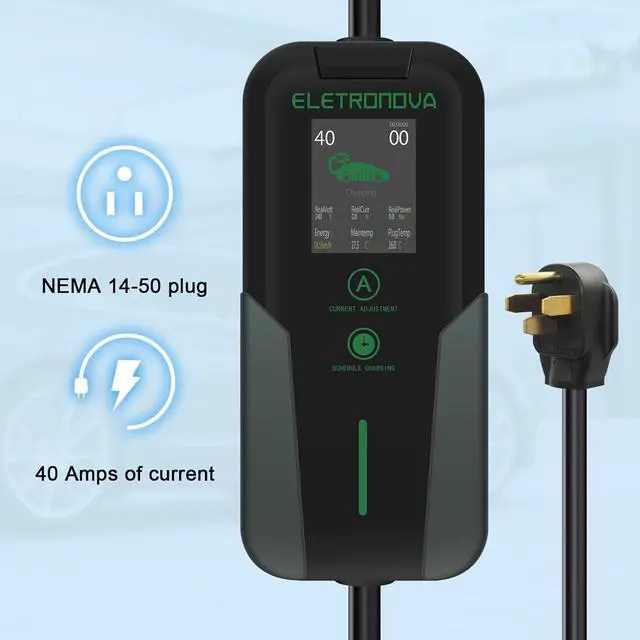 Alt view image 2 of 7 - Eletronova Level 2 EV Charger 240V /40 Amp UL & Energy Star Certified Metal Case Indoor/Outdoor Charging Station,NEMA 14-50 Plug 25-Foot Cable for Electric Cars