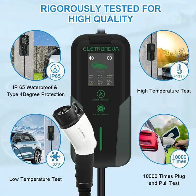 Alt view image 3 of 7 - Eletronova Level 2 EV Charger 240V /40 Amp UL & Energy Star Certified Metal Case Indoor/Outdoor Charging Station,NEMA 14-50 Plug 25-Foot Cable for Electric Cars