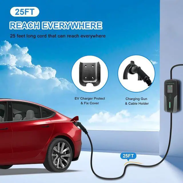 Alt view image 2 of 7 - Eletronova Level 1 EV Charger 240V /15 Amp UL & Energy Star Certified Metal Case Indoor/Outdoor Charging Station,NEMA 5-15 Plug 25-Foot Cable for Electric Cars