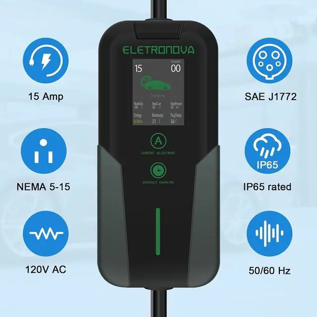 Alt view image 5 of 7 - Eletronova Level 1 EV Charger 240V /15 Amp UL & Energy Star Certified Metal Case Indoor/Outdoor Charging Station,NEMA 5-15 Plug 25-Foot Cable for Electric Cars
