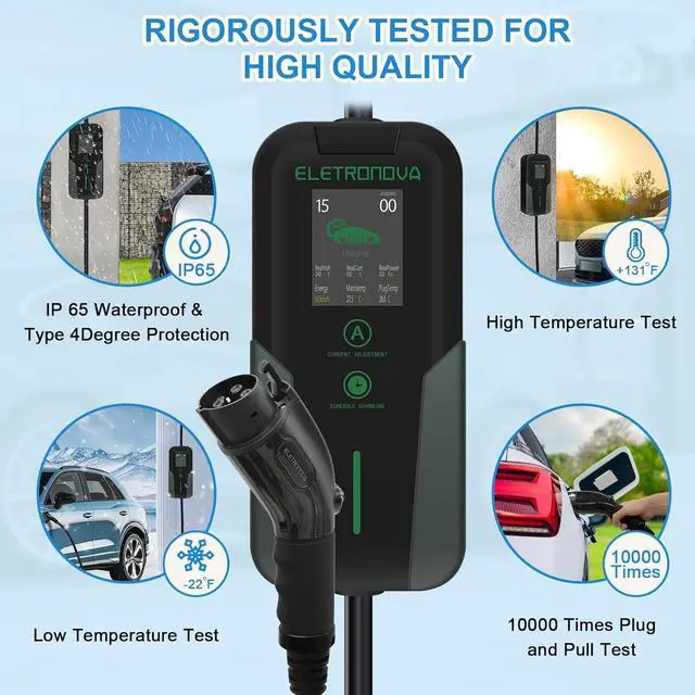 Alt view image 6 of 7 - Eletronova Level 1 EV Charger 240V /15 Amp UL & Energy Star Certified Metal Case Indoor/Outdoor Charging Station,NEMA 5-15 Plug 25-Foot Cable for Electric Cars
