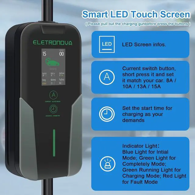Alt view image 7 of 7 - Eletronova Level 1 EV Charger 240V /15 Amp UL & Energy Star Certified Metal Case Indoor/Outdoor Charging Station,NEMA 5-15 Plug 25-Foot Cable for Electric Cars