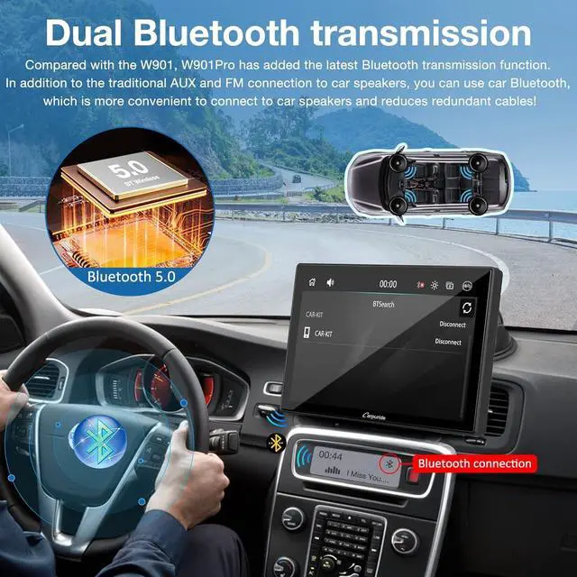 Alt view image 3 of 6 - [2024] Carpuride W901 Pro Portable Apple Carplay & Android Auto with Car Bluetooth Transmission, 9 inch Portable Car Stereo 1080P Touch Screen, Mirror Link/GPS/Siri/FM/AUX/Google, Dashboard Mounted