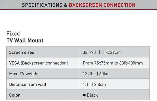 Alt view image 4 of 7 - E400+ Fixed Flat/Curved Screen TV Wall Mount 13" - 90" Holds up to 132lbs